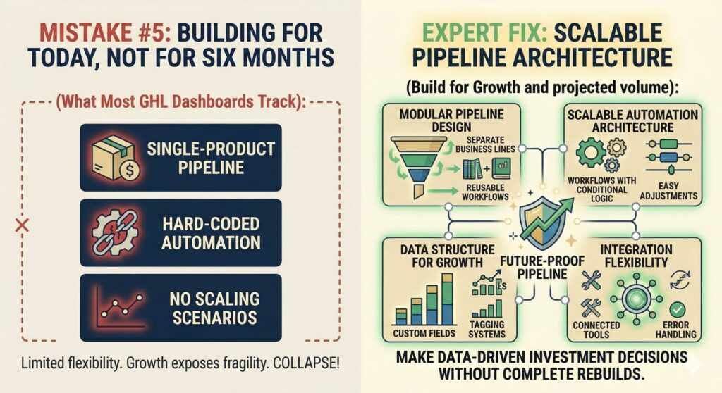Comparison of non-scalable sales pipeline vs scalable future-proof pipeline architecture with automation and flexibility
