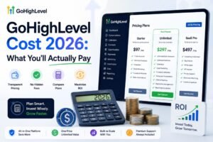 GoHighLevel pricing comparison for 2026 showing subscription plans, costs, features, and ROI considerations